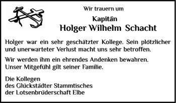 Traueranzeige von Holger Wilhelm Schacht von Norddeutsche Rundschau