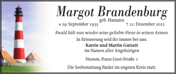 Traueranzeige von Margot Brandenburg von Husumer Nachrichten