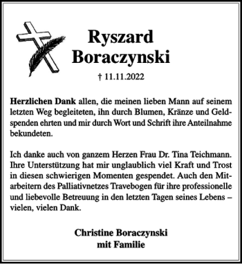 Traueranzeige von Ryszard Boraczynski von Stormarner Tageblatt
