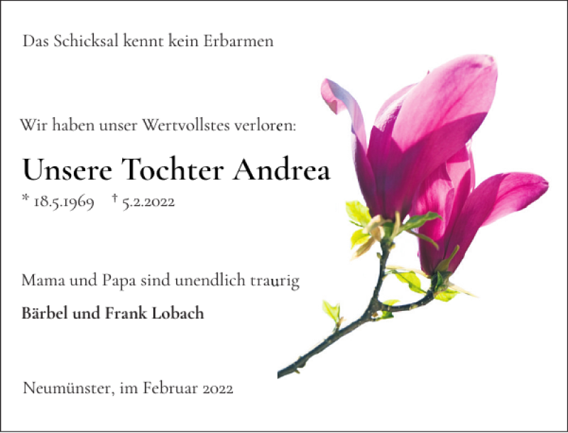  Traueranzeige für Andrea  vom 12.02.2022 aus Holsteinischer Courier