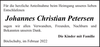 Traueranzeige von Johannes Christian Petersen von Schleswiger Nachrichten