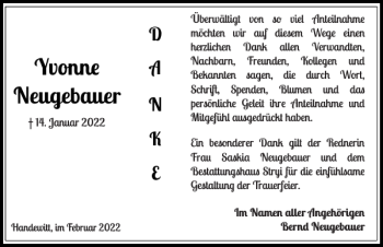 Traueranzeige von Yvonn Neugebauer von Flensburger Tageblatt
