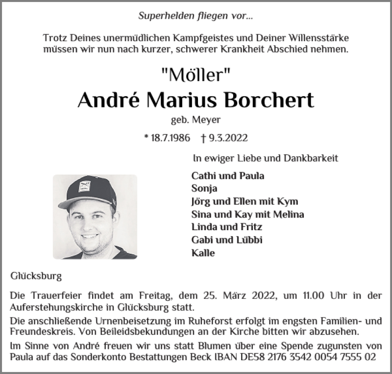  Traueranzeige für André Marius Borchert vom 19.03.2022 aus Flensburger Tageblatt