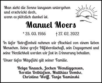Traueranzeige von Manuel Moers von Flensburger Tageblatt