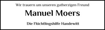 Traueranzeige von Manuel Moers von Flensburger Tageblatt