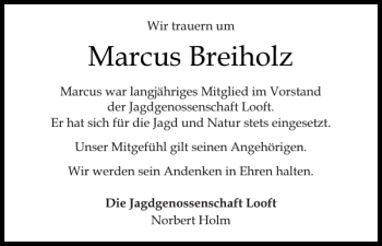 Traueranzeige von Marcus Breiholz von Norddeutsche Rundschau