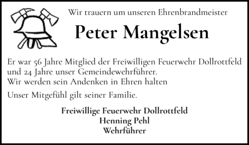  Traueranzeige für Peter Mangelsen vom 05.03.2022 aus Schlei-Bote