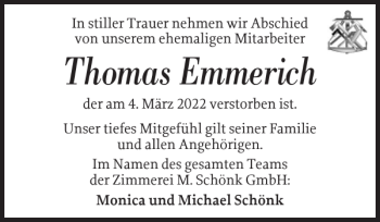 Traueranzeige von Thomas Emmerich von Flensburger Tageblatt
