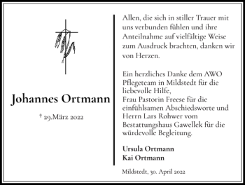 Traueranzeige von Johannes Ortmann von Husumer Nachrichten