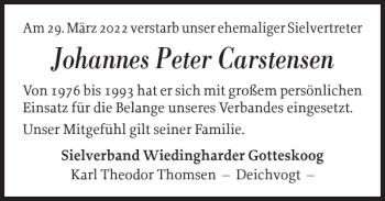 Traueranzeige von Johannes Peter Carstensen von Nordfriesland Tageblatt
