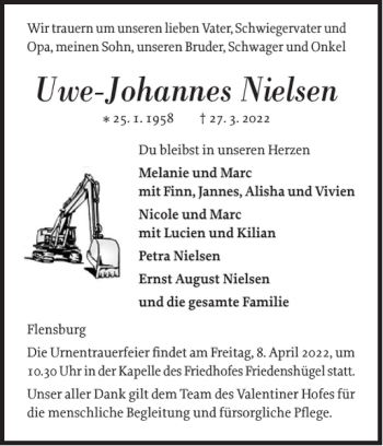 Traueranzeige von Uwe-Johannes Nielsen von Flensburger Tageblatt