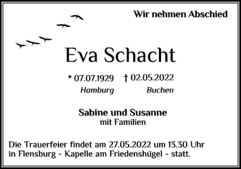 Traueranzeige von Eva Schacht von Flensburger Tageblatt