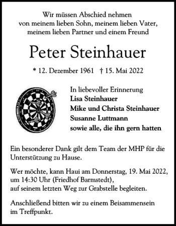 Traueranzeige von Peter Steinhauer von Elmshorner Nachrichten