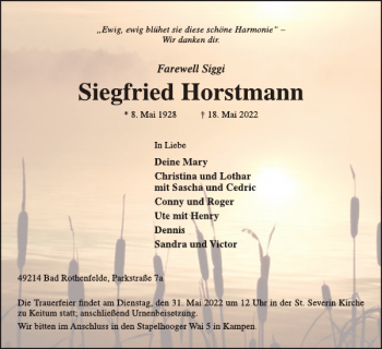 Traueranzeige von Siegfried Horstmann von Sylter Rundschau