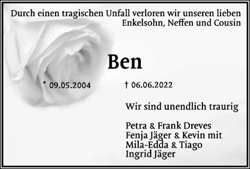  Traueranzeige für Ben  vom 14.06.2022 aus Eckernförder Zeitung