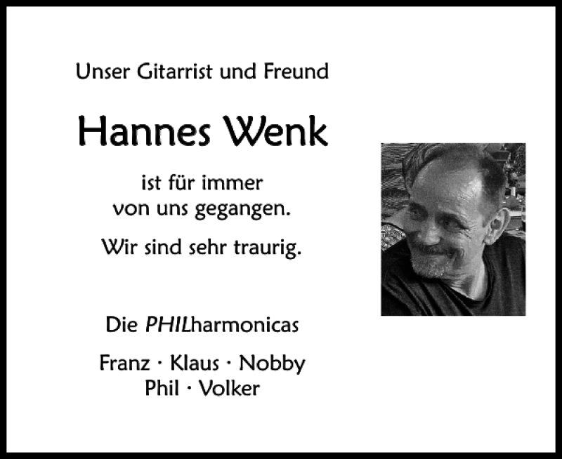  Traueranzeige für Hannes Wenk vom 25.06.2022 aus Pinneberger Tageblatt