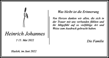 Traueranzeige von Heinrich Johannes von Pinneberger Tageblatt
