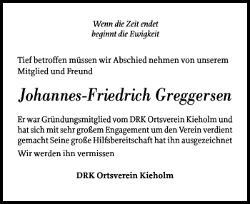 Traueranzeige von Johannes-Friedrich Greggersen von Flensburger Tageblatt