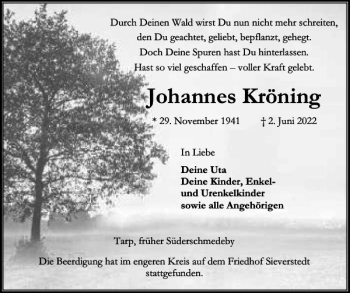 Traueranzeige von Johannes Kröning von Flensburger Tageblatt
