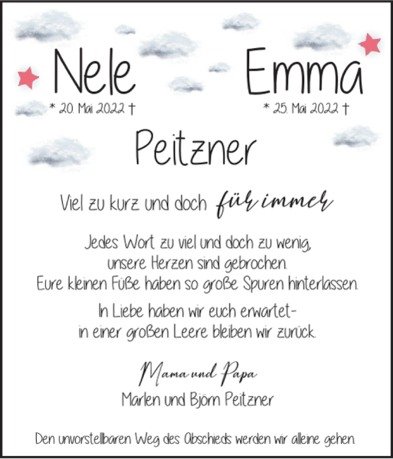  Traueranzeige für Nele Emma vom 04.06.2022 aus Schleswiger Nachrichten