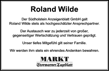 Traueranzeige von Roland Wilde von Stormarner Tageblatt