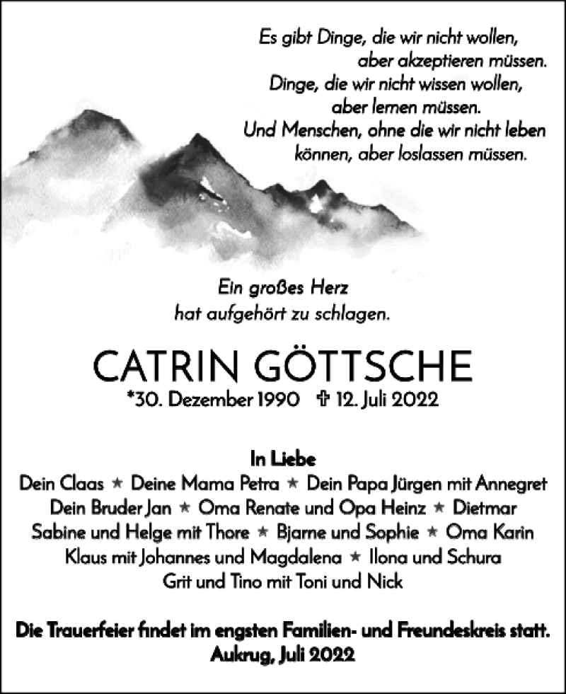  Traueranzeige für CATRIN GÖTTSCHE vom 23.07.2022 aus Landeszeitung