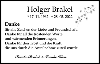 Traueranzeige von Holger Brakel von Norddeutsche Rundschau