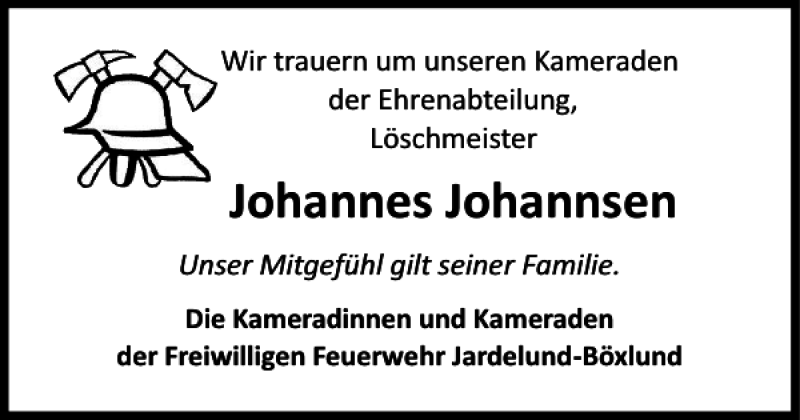  Traueranzeige für Johannes Johannsen vom 16.07.2022 aus Flensburger Tageblatt
