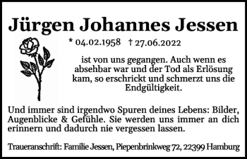 Traueranzeige von Jürgen Johannes Jessen von Flensburger Tageblatt
