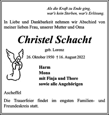 Traueranzeige von Christel Schacht von Eckernförder Zeitung