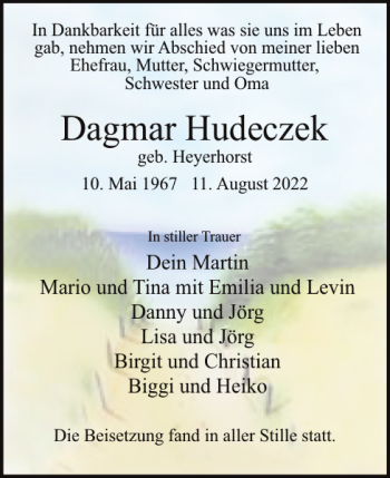 Traueranzeige von Dagmar Hudeczek von Uetersener Nachrichten
