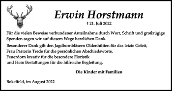 Traueranzeige von Erwin Horstmann von Landeszeitung