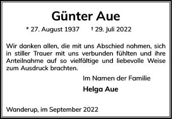 Traueranzeige von Günter Aue von Flensburger Tageblatt