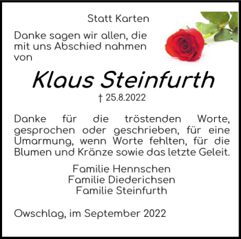 Traueranzeige von Klaus Steinfurth von Landeszeitung