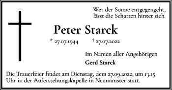 Traueranzeige von Peter Starck von Holsteinischer Courier