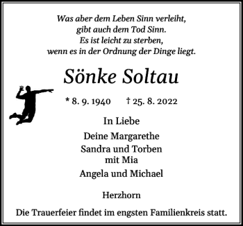 Traueranzeige von Sönke Soltau von Norddeutsche Rundschau