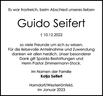 Traueranzeige von Guido Seifert von Landeszeitung