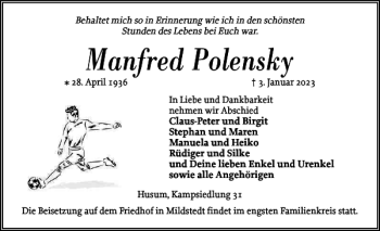 Traueranzeige von Manfred Polensky von Husumer Nachrichten