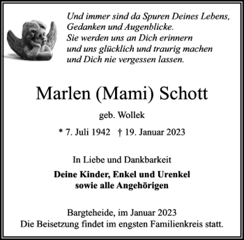 Traueranzeige von Marlen Mami Schott von Stormarner Tageblatt