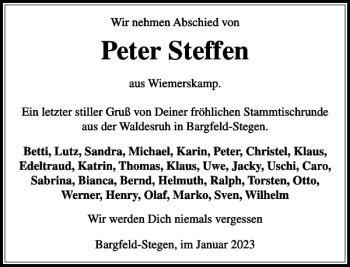 Traueranzeige von Peter Steffen von Stormarner Tageblatt