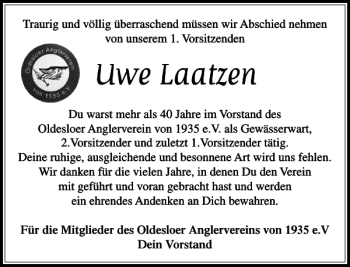 Traueranzeige von Uwe Laatzen von Stormarner Tageblatt