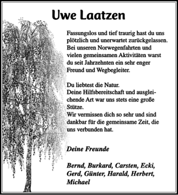 Traueranzeige von Uwe Laatzen von Stormarner Tageblatt