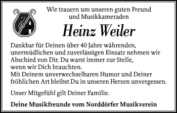Traueranzeige von Heinz Weiler von Sylter Rundschau