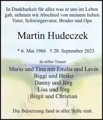 Traueranzeige von Martin Hudeczek von Uetersener Nachrichten