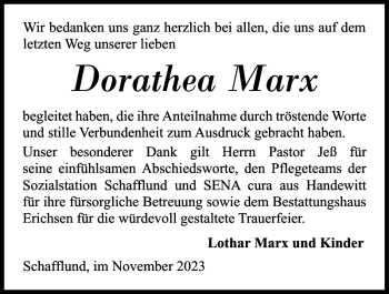 Traueranzeige von Dorathea Marx von Flensburger Tageblatt