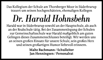 Traueranzeige von Dr. Harald Hohnsbehn von Flensburger Tageblatt