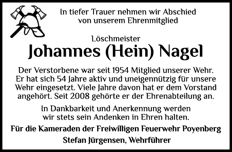  Traueranzeige für Johannes (Hein) Nagel vom 24.11.2023 aus Norddeutsche Rundschau
