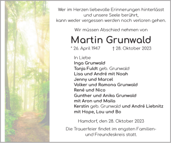 Traueranzeige von Martin Grunwald von Landeszeitung