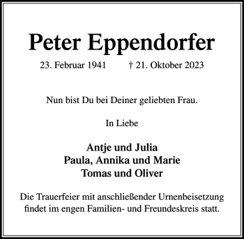 Traueranzeige von Peter Eppendorfer von Stormarner Tageblatt
