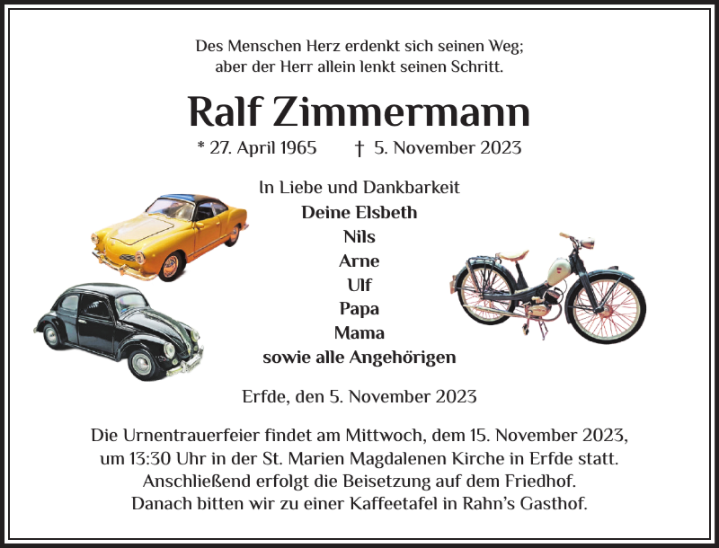  Traueranzeige für Ralf Zimmermann vom 09.11.2023 aus Landeszeitung